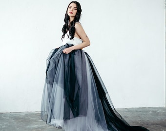 Black and Grey Tulle Skirt with Train · Gothic Bridal Skirt · Black Wedding Skirt · Halloween Bride · Winter Wedding Look
