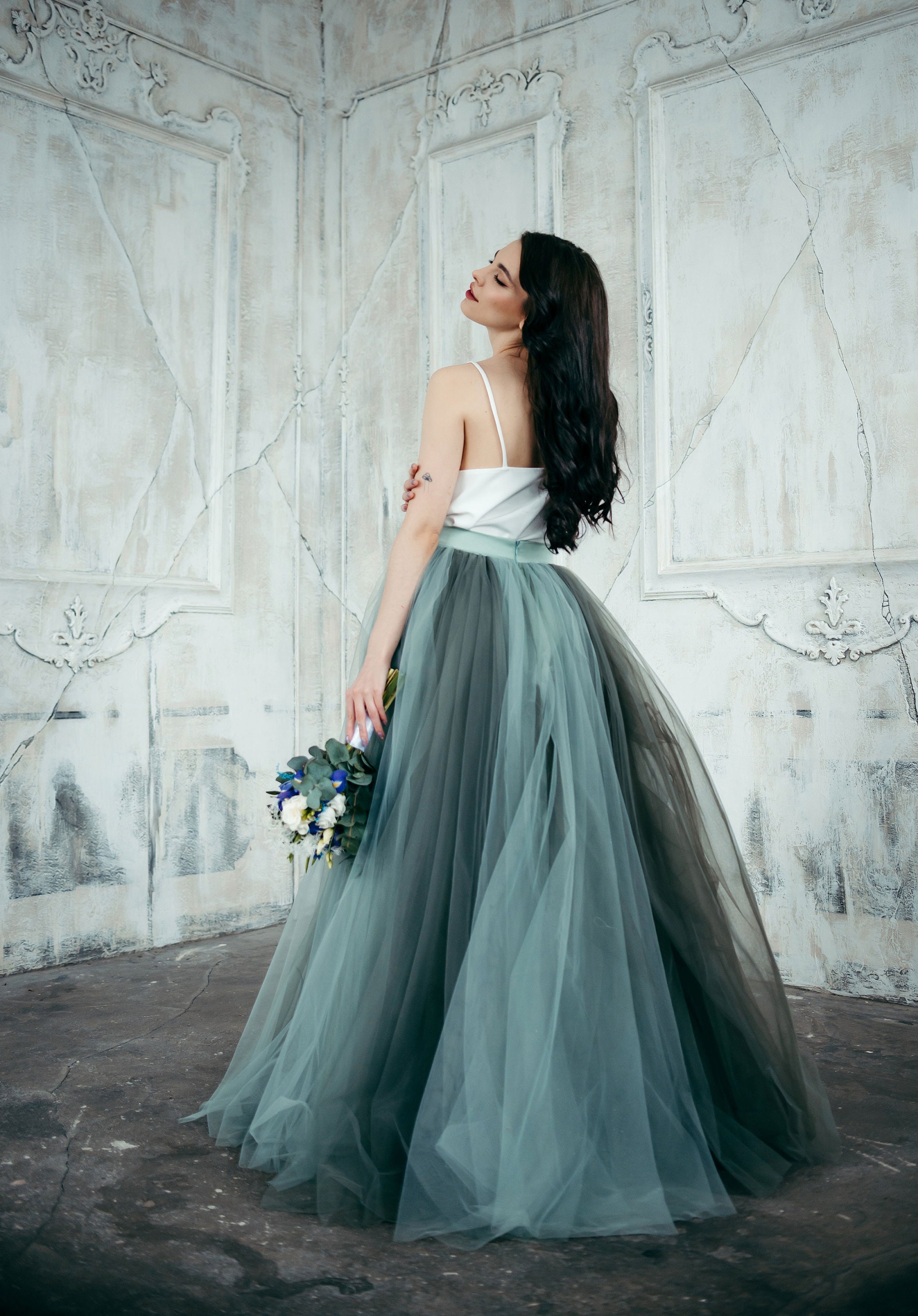 Ombre Tulle Bridal Skirt | A-line Wedding Separates | Floor Length  display picture 1