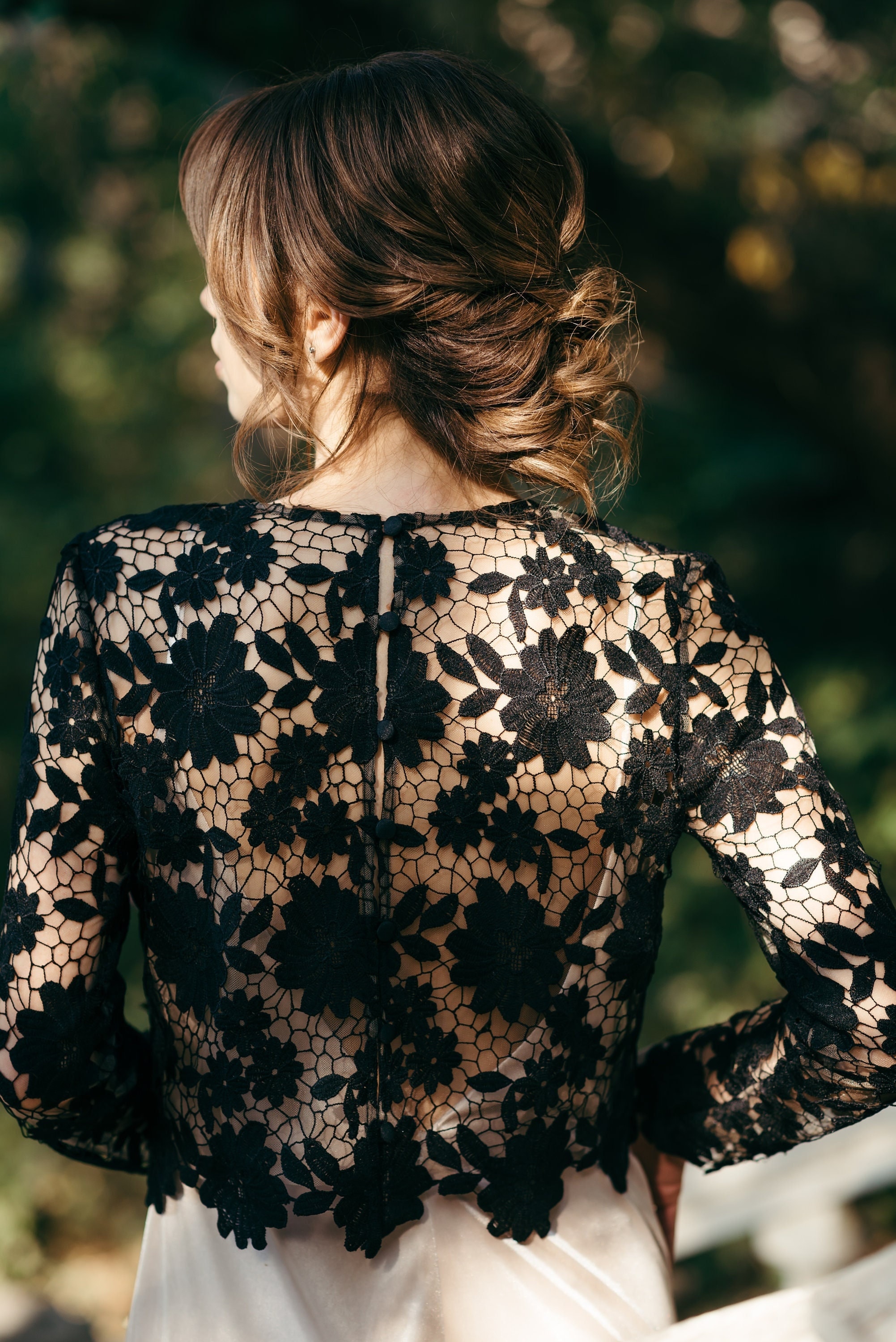 Long Sleeve Black Lace Top Etsy
