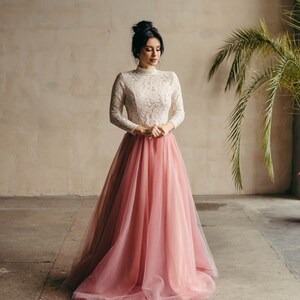 Rose pink tulle skirt with simple white top – wedding separates outfit