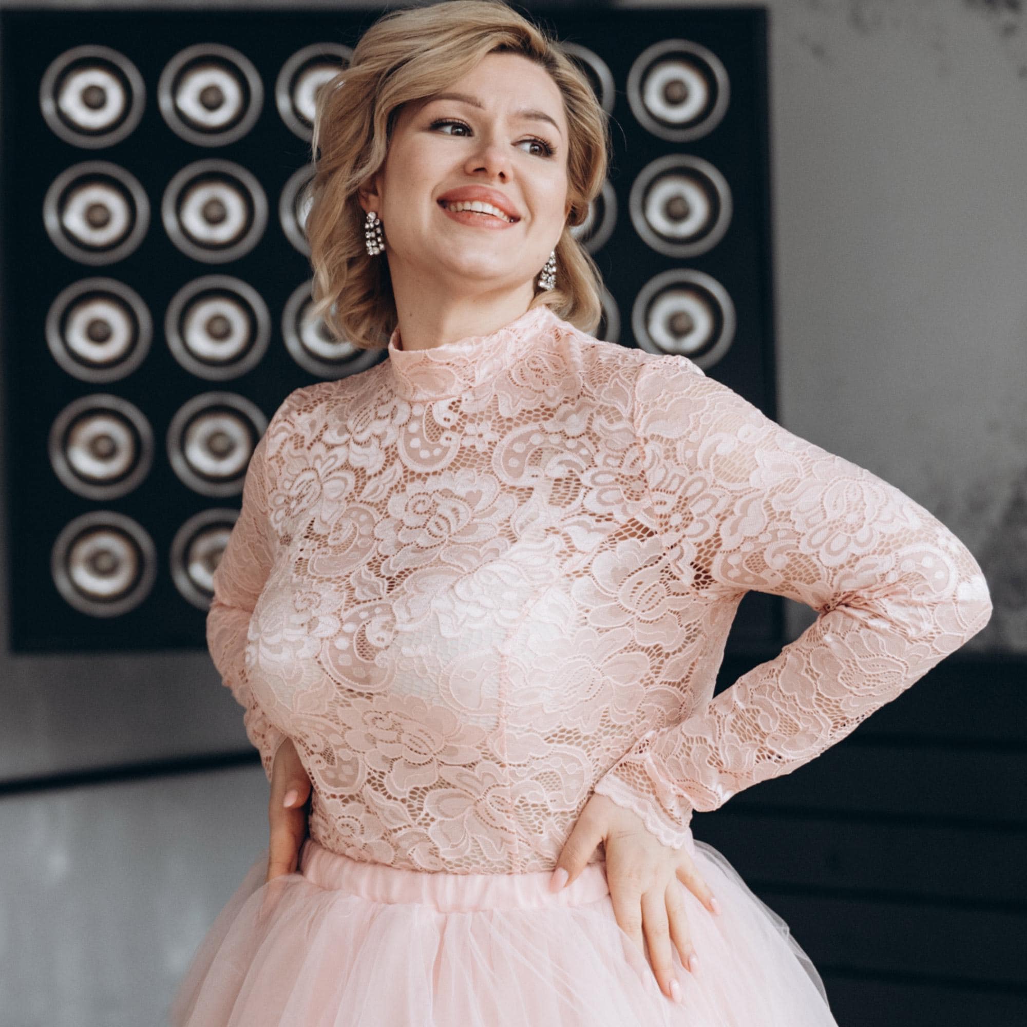 Blush Lace Wedding Top · Plus Size Bridal Blouse · High Neck