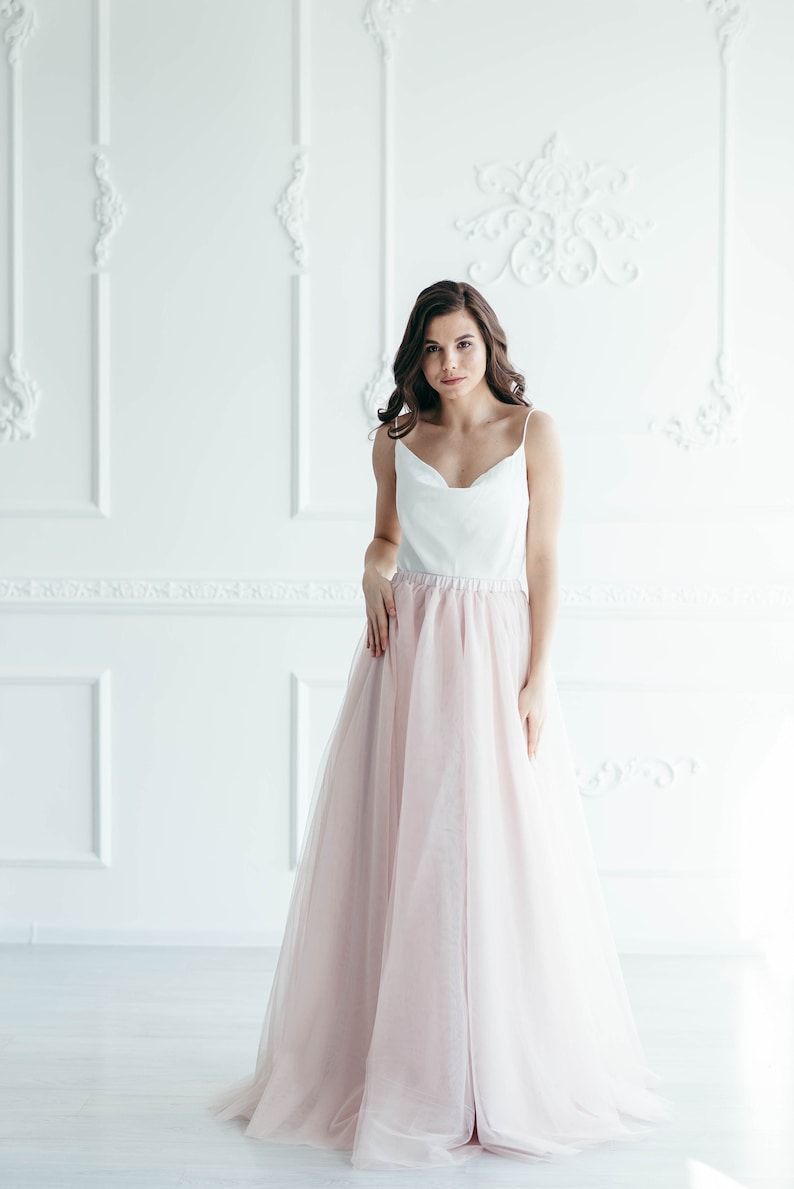 Blush pink tulle bridal skirt – long flowy maxi skirt for bridesmaids or weddings