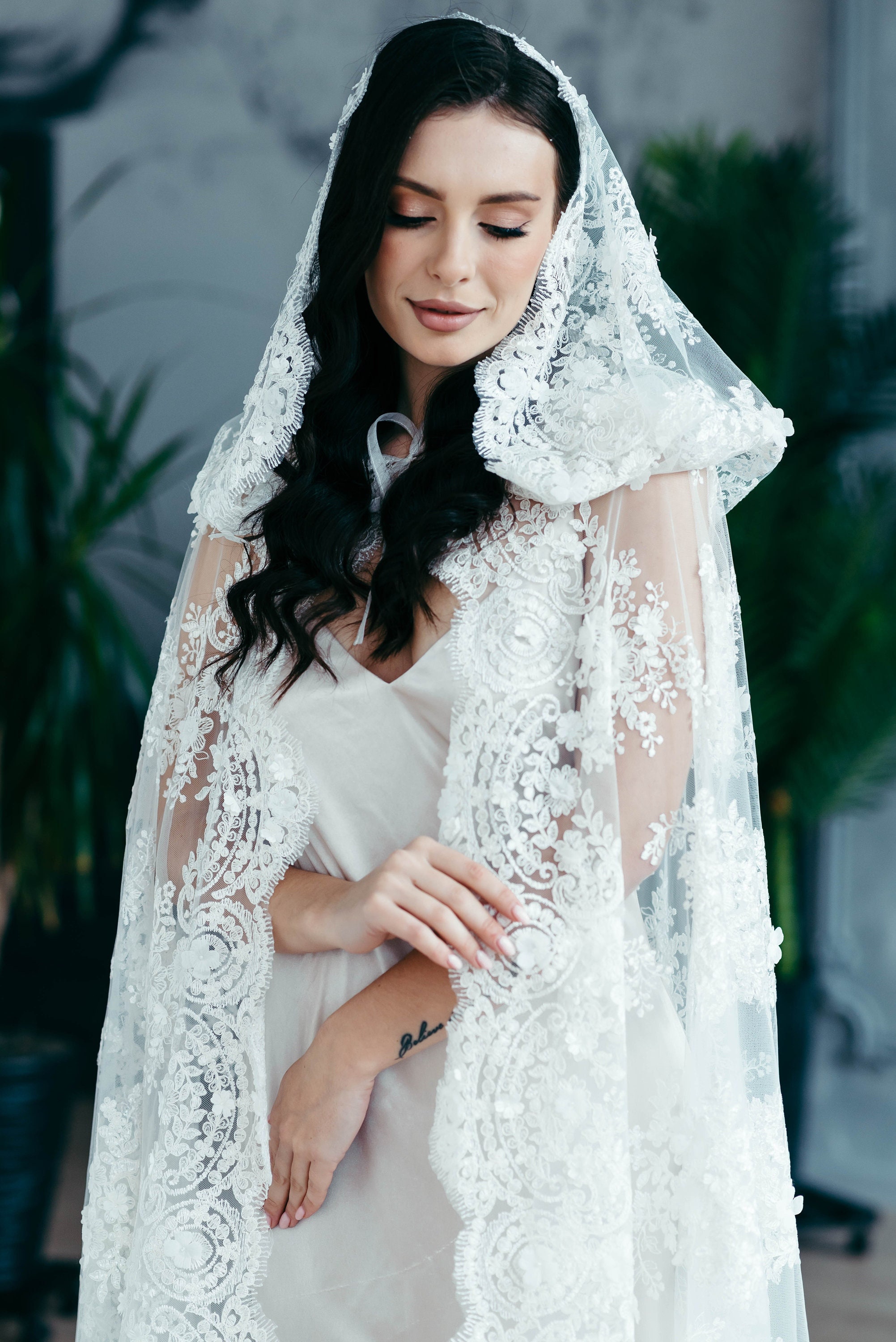 Cathedral Pearl Wedding Cape |Pearl Cape | Soft Tulle Wedding Veil ...