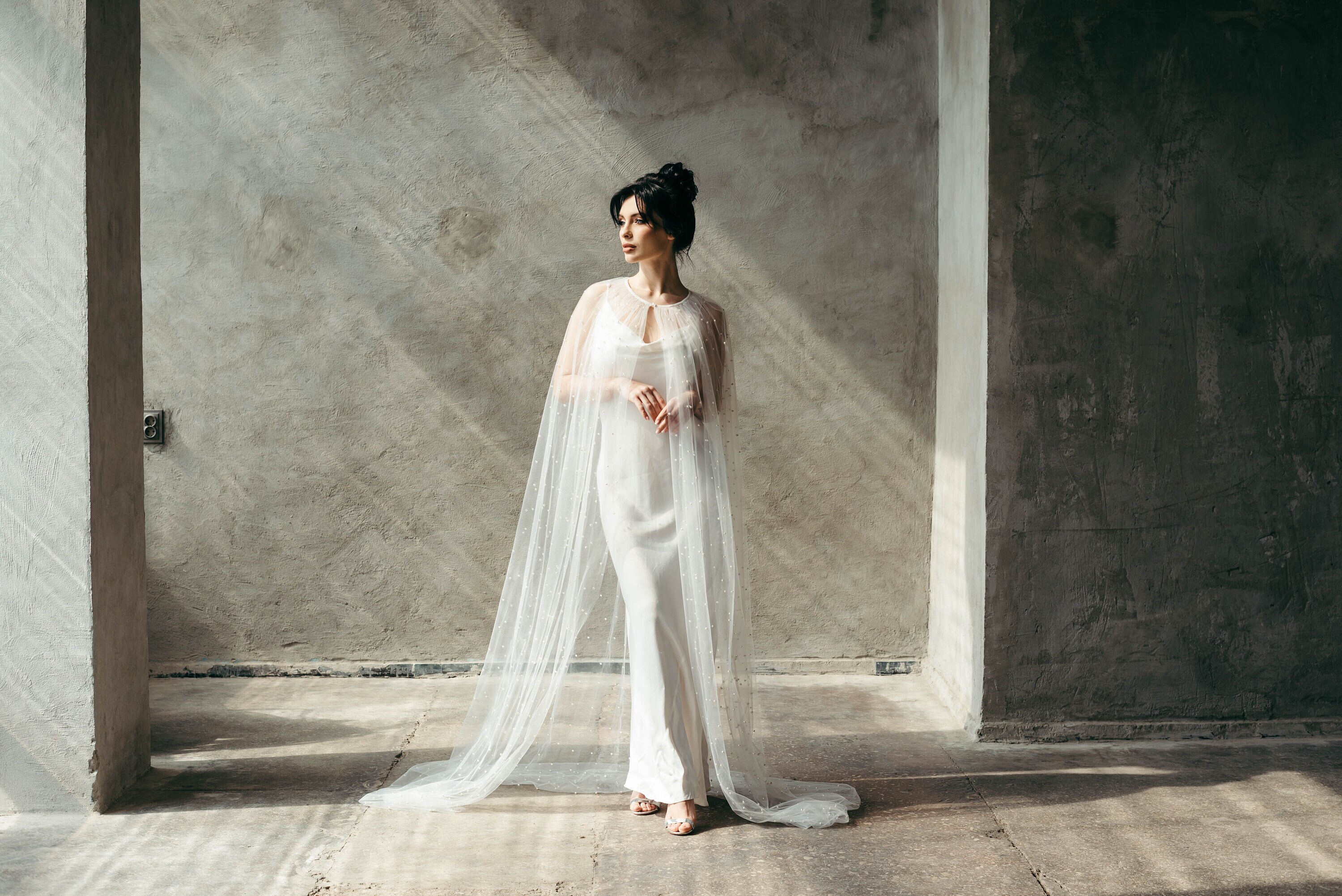 thumbnail image 2 of Weddng Capes Womens Soft Chffon Shrug Brdal Long Shawl And Wraps 2 of 10