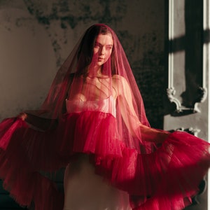 Pink Cloak, Bridal Cloak, Bridal Cape, Ruffle Veil, Bridal Cover Up, Wedding Cape, Black Veil, Pink Veil, Ruffled Cloak, Princess Cape