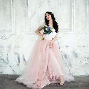 Blush Pink Tulle Skirt with Train: Fairytale Bridal or Prom Outfit