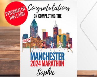 Félicitations pour avoir terminé la carte du marathon de Manchester 14e 2024 Félicitations au marathon de Manchester Carte de coureur de marathon de Manchester