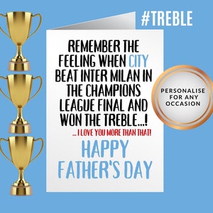 Manchester City Father's Day Card - MCFC- Man City Football Club Champions League Final Treble Winners - Birthday Gift / Anniversary Cards