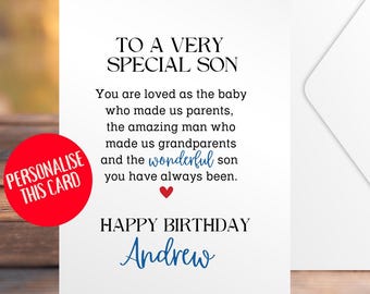 Son birthday card, special son card, son poem card, adult son birthday card, birthday card for wonderful son