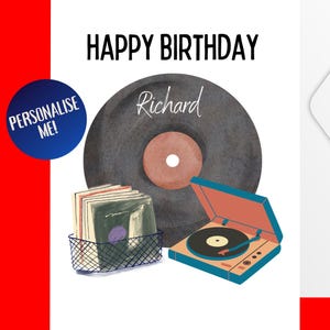 Tarjeta de cumpleaños de vinilo estrictamente, diseño original dibujado a mano, tarjeta de felicitación, interior en blanco, discos de música, vinilo LP, DJ, tocadiscos