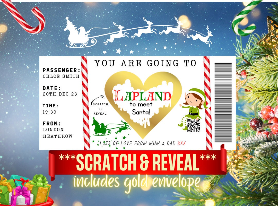 Personalized Lapland Gold Foil Printed Boarding Pass Santa Reveal
