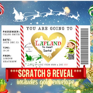 Personalized lapland Gold foil Printed Boarding Pass Santa reveal voucher ticket