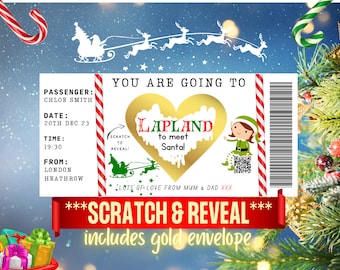 Personalized lapland Gold foil Printed Boarding Pass Santa reveal voucher ticket