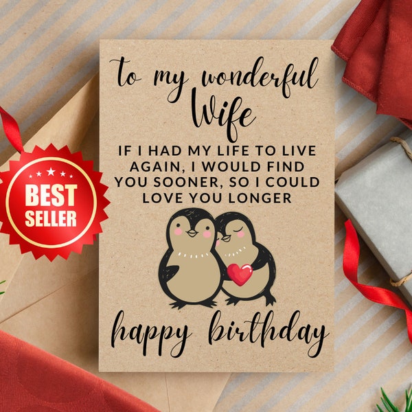 Romantic Husband Soulmate Birthday Card - Romantic Poem Penguin Birthday Card For Husband - Cute Card for Husband - Special Husband Card