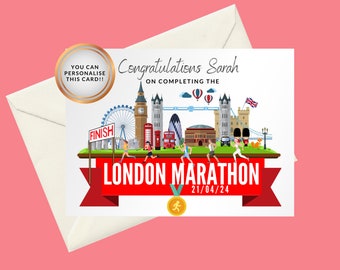 London Marathon 2024 Gifts Congratulations on completing the London Marathon Card 21st April 2024 Marathon Runner Card