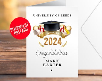 Carte de graduation personnalisée - Félicitations pour votre diplôme, carte universitaire, diplôme scolaire, bravo, Université de Leeds