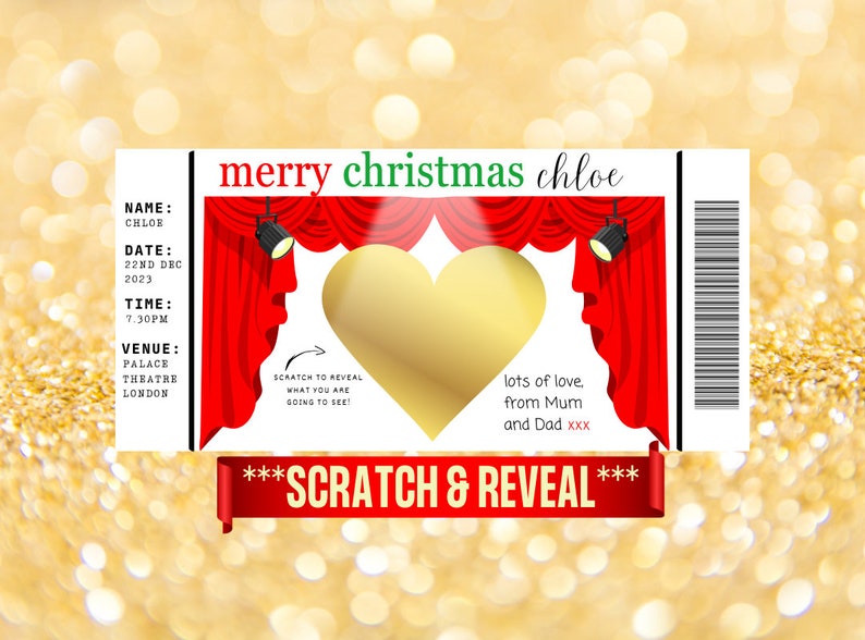 Personalised Surprise Theatre Card Personalised Surprise bithday Tickets Surprise Reveal For theatre Scratch Off Surprise play panto imagem 2