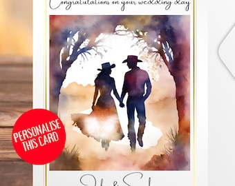 Carte de mariage personnalisée avec bottes de cow-boy, chapeau et chapeau de cow-girl