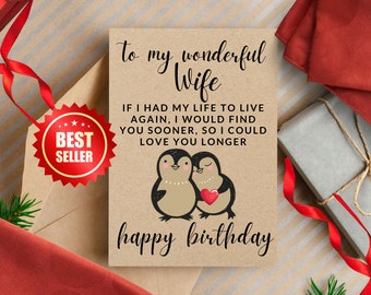 Romantic Wife Soulmate Birthday Card - Romantic Poem Penguin Birthday Card For Wife - Cute Birthday Card For Wife - Special Wife Card
