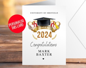Carte de graduation personnalisée - Félicitations pour votre diplôme, carte de l’Université de Sheffield, diplôme scolaire, bravo, si fier de vous