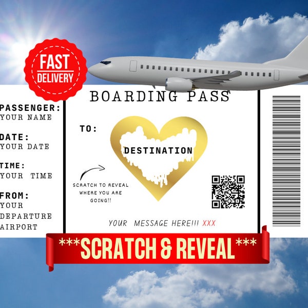 Personalised Boarding Pass Surprise Holiday Plane Ticket Scratch to Reveal Card