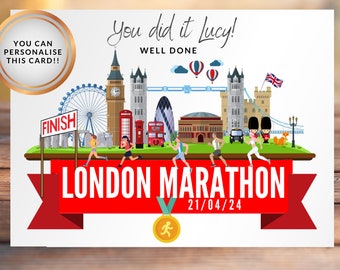 Maratón de Londres imprimible 2024 Lo hiciste bien Regalos Felicitaciones por completar la tarjeta del maratón de Londres 21 de abril de 2024 Tarjeta de corredor