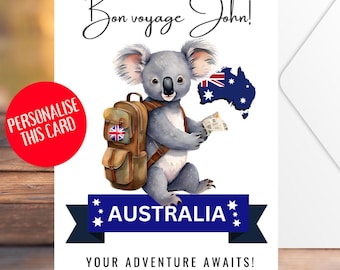 Australia Card, Moving To Australia Card, New Adventures Card, Emigrating Card, Personalized, Bon Voyage Card, Safe Travels, Down Under