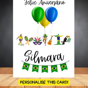 Braziliaanse Happy Birthday-kaart, Feliz Aniversário, Braziliaanse kaart, gepersonaliseerde kaart, Braziliaanse kaart