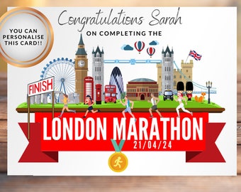Biglietto ben fatto per il corridore della maratona di Londra – Biglietto di congratulazioni per donna e uomo che ha completato la maratona di Londra 2024 per partner di corsa, figlia, moglie