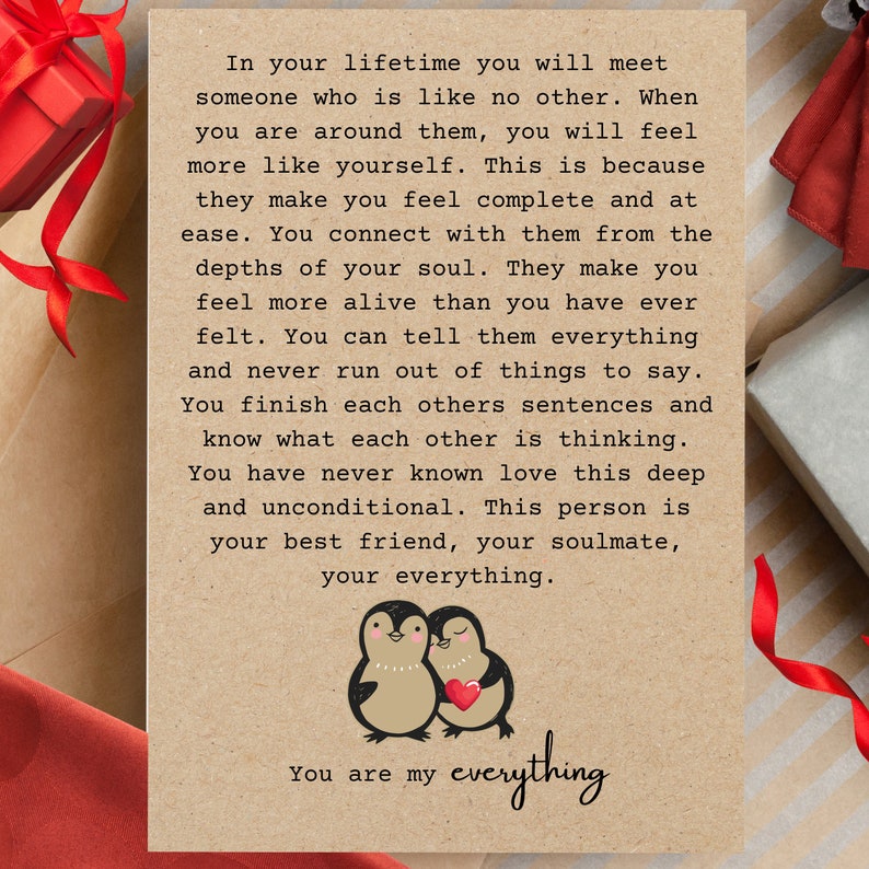 Romantic Wife Soulmate Birthday Card Romantic Poem Penguin Birthday
