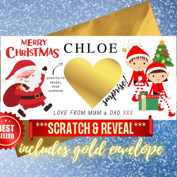 Scratch To Reveal Christmas Voucher | Custom Made Scratch Off Personalised Card For Surprise Christmas Gift - Holiday Concert Football Spa