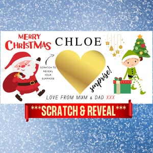 Carte à gratter de Noël, carte à gratter surprise, surprise de Noël, carte-cadeau personnalisée, carte à gratter, révélation de cadeau de Noël, concert
