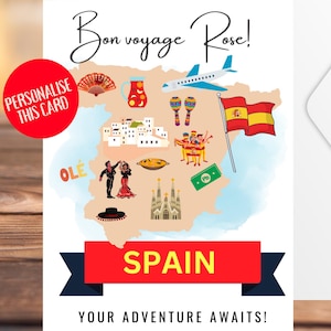 Carte d’Espagne, Carte de déménagement en Espagne, Carte Nouvelles Aventures, Carte d’émigration, Personnalisée, Carte Bon Voyage, Carte espagnole