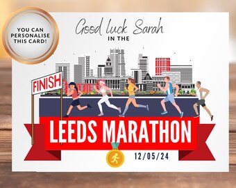 Good Luck in the Leeds Marathon Card - 12th May 2024 Leeds Marathon Congratulations Running Leeds Marathon - Marathon Runner Card