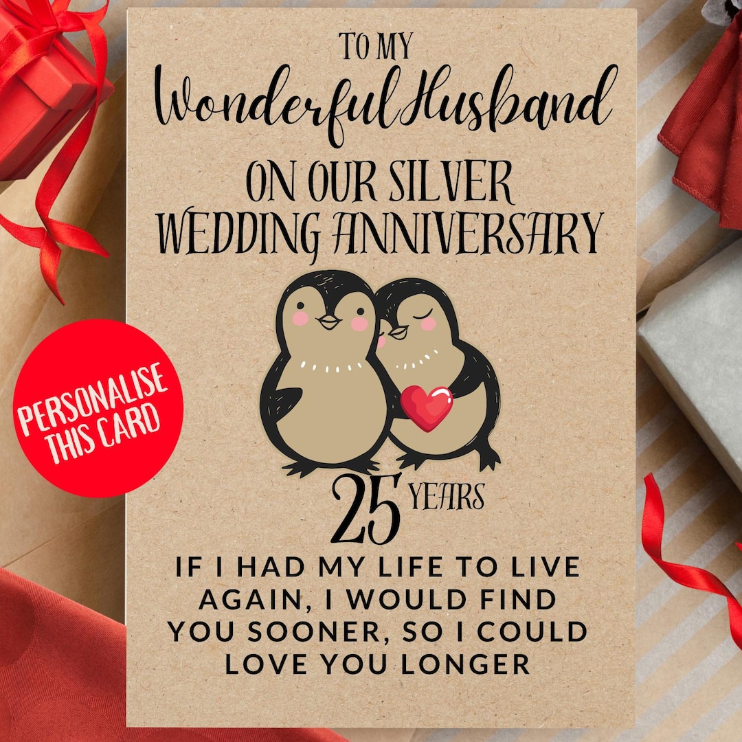 Silver 25th Wedding Anniversary Card for Husband - Happy Anniversary ...