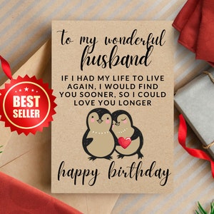 Romantic Husband Soulmate Birthday Card - Romantic Poem Penguin