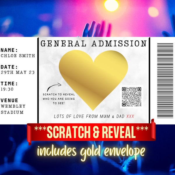 Concert Ticket Scratch Card, Surprise Scratch Card, Gig Scratch Card, Concert Card, Personalized Gift Card, Admission Ticket, Scratch Card