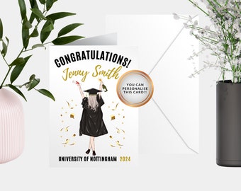 Personalised Graduation Card – University of Nottingham Graduation Greeting Card – Graduated Card – Celebration Card – Girl You Did It!