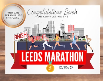 Félicitations pour avoir terminé la carte du marathon de Leeds 12 mai 2024. Félicitations au marathon de Leeds Carte du coureur de marathon du marathon de Leeds