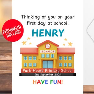 Eerste schooldagkaart | Gepersonaliseerde schoolkaart | Kaart voor schoolstarters | Veel geluk kaart | Nieuwe schooljaarkaart