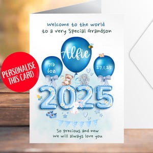 Nieuwe kleinzoonkaart | Babyjongen 2025 | Welkom in de wereld | Nieuw kleinzoonkaart neefje