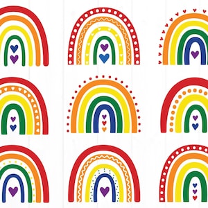Paquete Rainbow Svg, archivo de corte de uso comercial, diseño de arco iris de corazón, png de arco iris, diseño de camiseta linda, imágenes prediseñadas, descarga instantánea