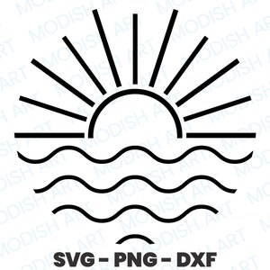 Sun Svg for Commercial Use, Sun SVG, Cut File, Sun with Waves, Digital Design, Instant Download, Summer Png, Beach Clipart