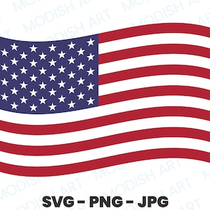 Bandera estadounidense ondeante, Svg para uso comercial, Clipart de bandera de Estados Unidos, Archivo de corte en capas, Diseño digital, Jpg patriótico, Clipart PNG