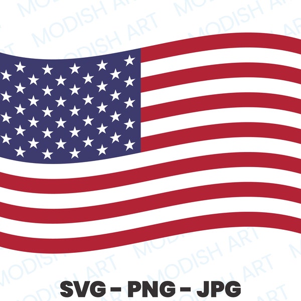 Waving American Flag, Svg for Commercial Use, United States Flag Clipart, Layered Cut File, Digital Design, Patriotic jpg, Clipart PNG