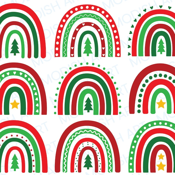 Christmas Rainbow SVG, Commercial Use Cut File, Holiday Boho PNG, Layered Rainbow SVG, Kids Clipart, Cute Winter T-shirt Design