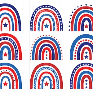 America Boho Rainbow SVG, arquivo de corte para uso comercial, arquivo de design americano, arco-íris em camadas dos EUA, 4 de julho PNG, clipart, design de camiseta fofa