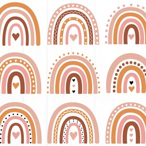 Boho Rainbow SVG, arquivo de corte para uso comercial, arco-íris Boho em camadas, arquivo de corte, Boho PNG, clipart, design de camiseta fofa, arco-íris de coração