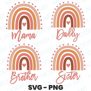 Boho Family Rainbow SVG, Archivo de corte de uso comercial, Archivo de corte, Boho Rainbow en capas, Boho PNG, Clipart, Diseño de camiseta, Corazones