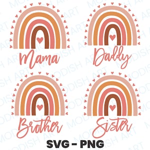 Boho Family Rainbow SVG, Commercial Use Cut File, Cutting File, Layered Bohemian Rainbow, Boho PNG, Clipart, T-shirt Design, Hearts